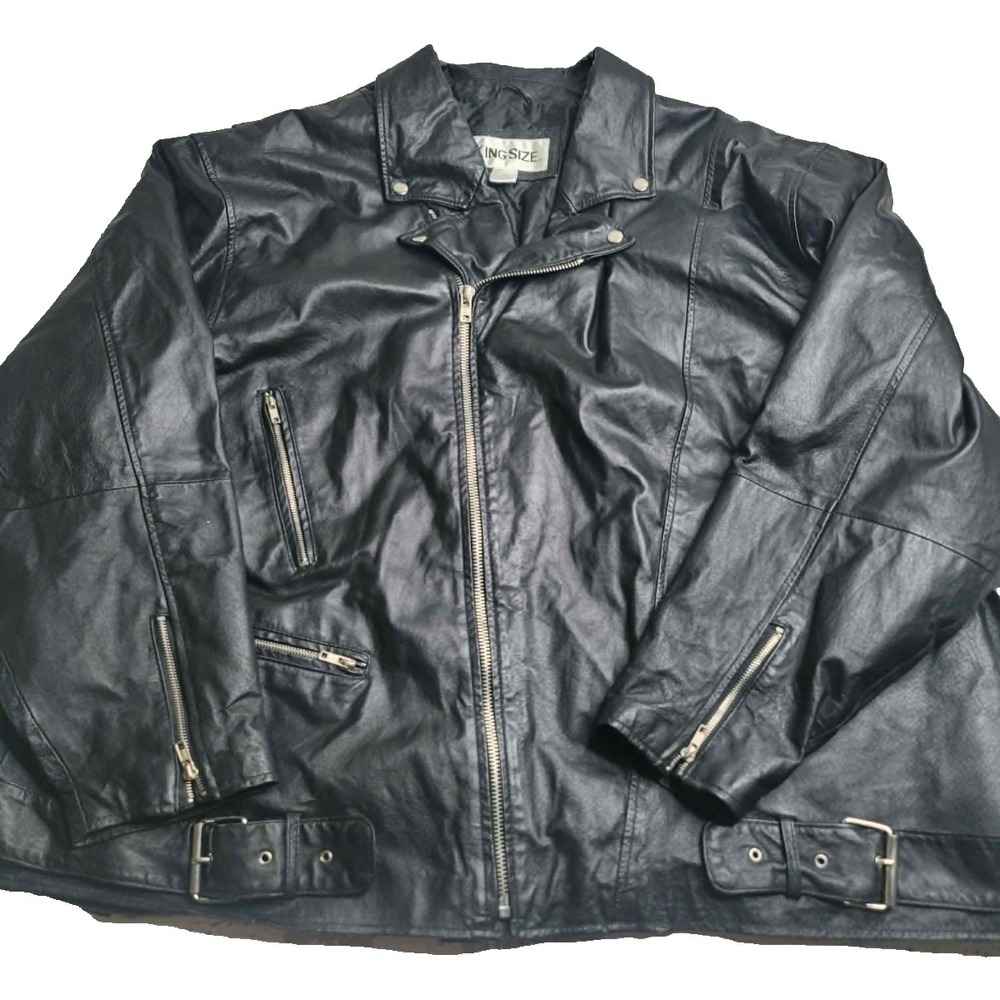 King Size Leather Jacket Biker Men's‎ 5XL Black